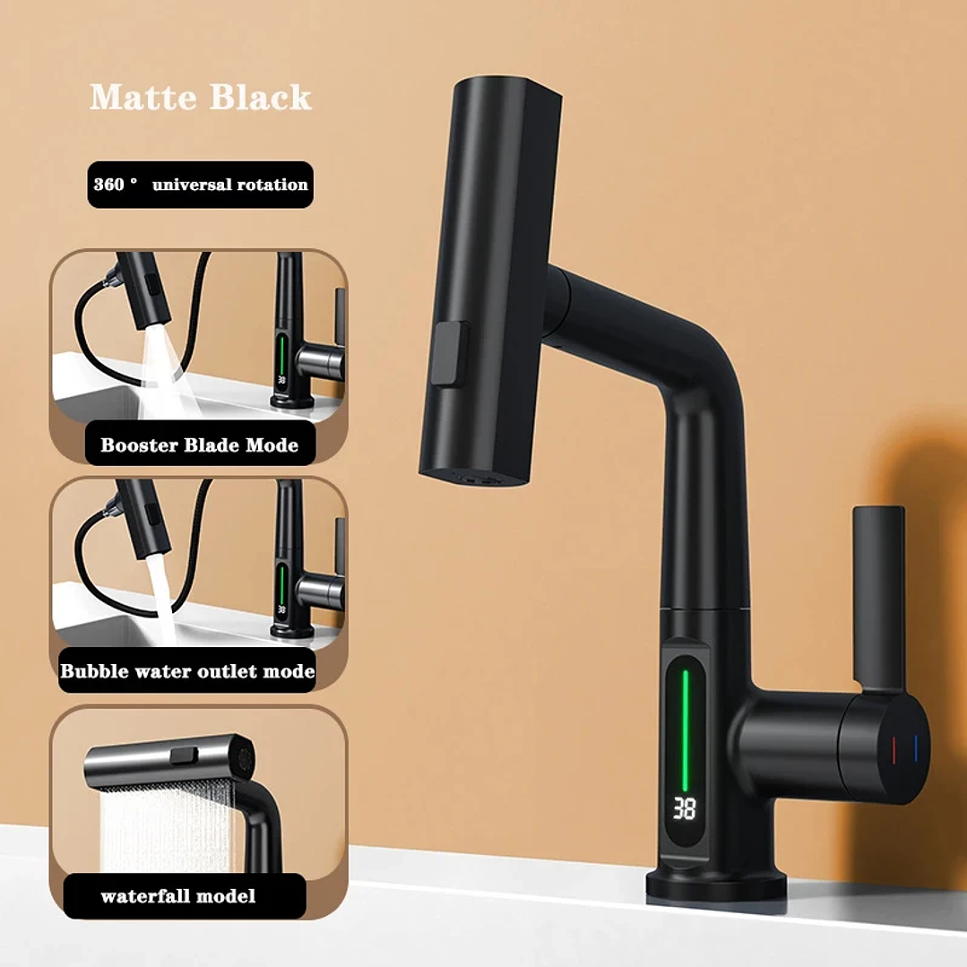 Grifo Extraíble en Cascada con Pantalla Digital | Para Cocina y Baño sin Batería 20