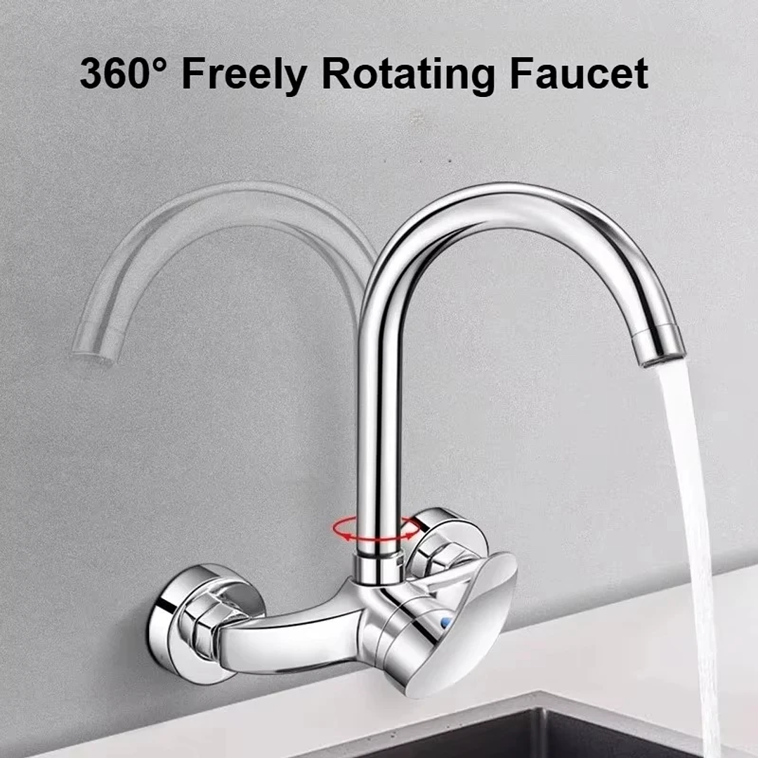 Grifo de Cocina de Pared con Mezclador | Agua Fría y Caliente en Latón Giratorio 1