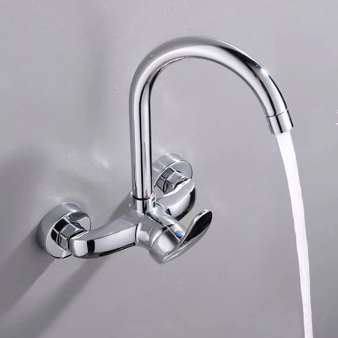 Grifo de Cocina de Pared con Mezclador | Agua Fría y Caliente en Latón Giratorio 3