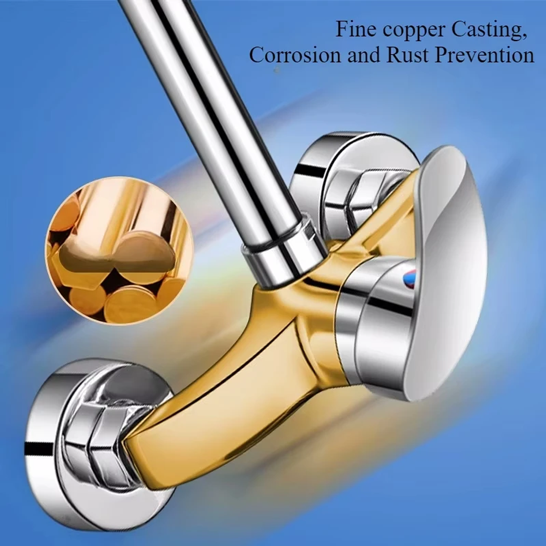 Grifo de Cocina de Pared con Mezclador | Agua Fría y Caliente en Latón Giratorio 4