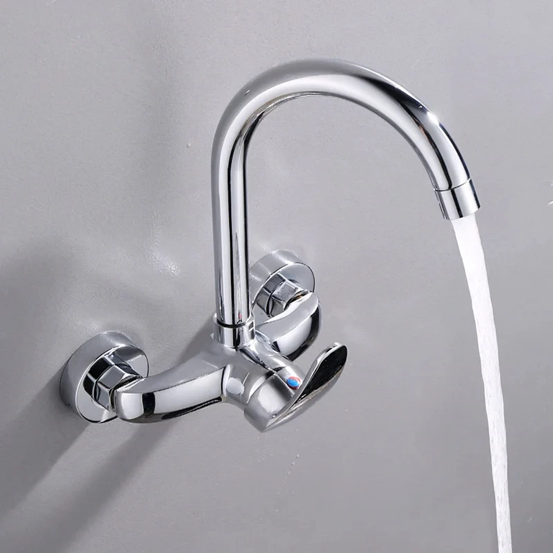 Grifo de Cocina de Pared con Mezclador | Agua Fría y Caliente en Latón Giratorio 10