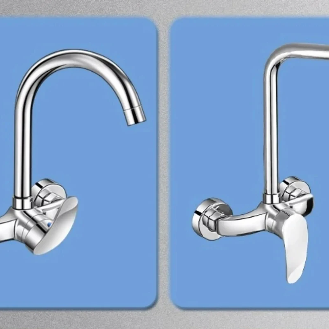 Grifo de Cocina de Pared con Mezclador | Agua Fría y Caliente en Latón Giratorio 14