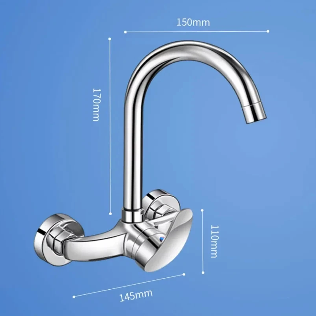 Grifo de Cocina de Pared con Mezclador | Agua Fría y Caliente en Latón Giratorio 18