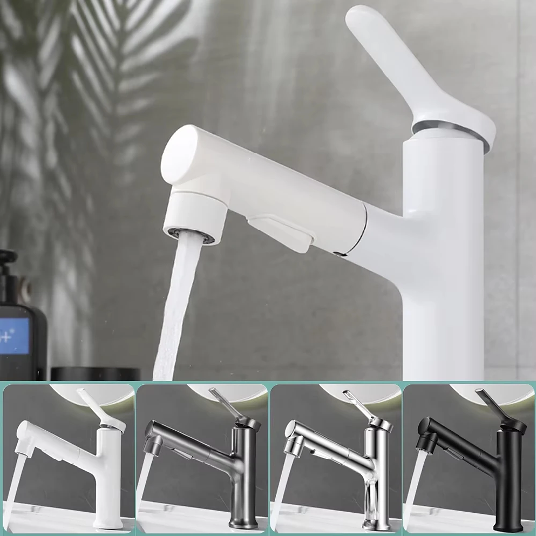 Grifo Extraíble Blanco para Lavabo | Latón con Agua Fría y Caliente 3