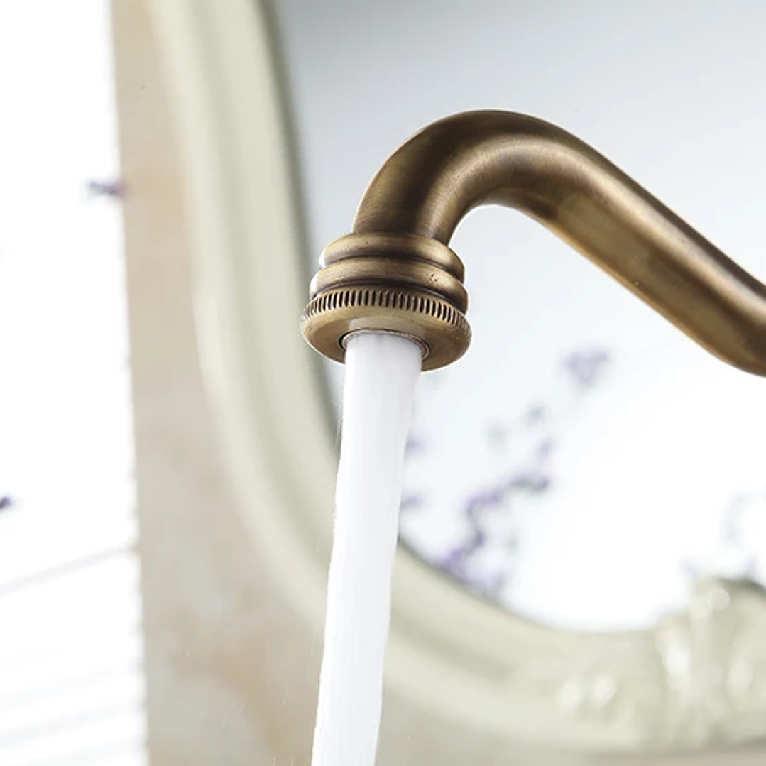 Grifo de Lavabo de Latón Antiguo | Monomando Giratorio Agua Fría y Caliente 13