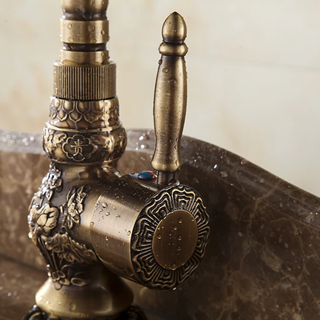 Grifo de Lavabo de Latón Antiguo | Monomando Giratorio Agua Fría y Caliente 14