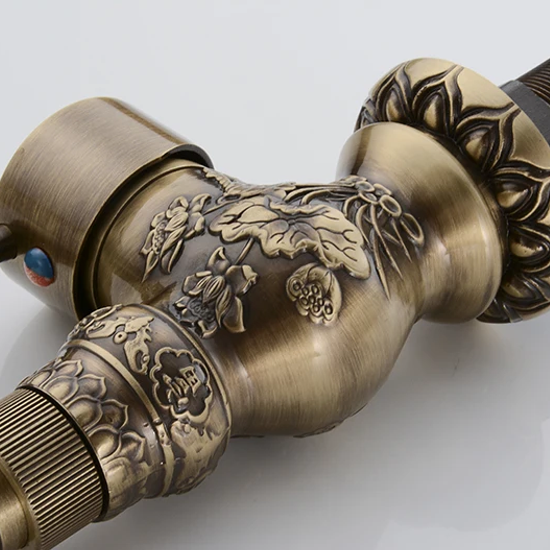 Grifo de Lavabo de Latón Antiguo | Monomando Giratorio Agua Fría y Caliente 17