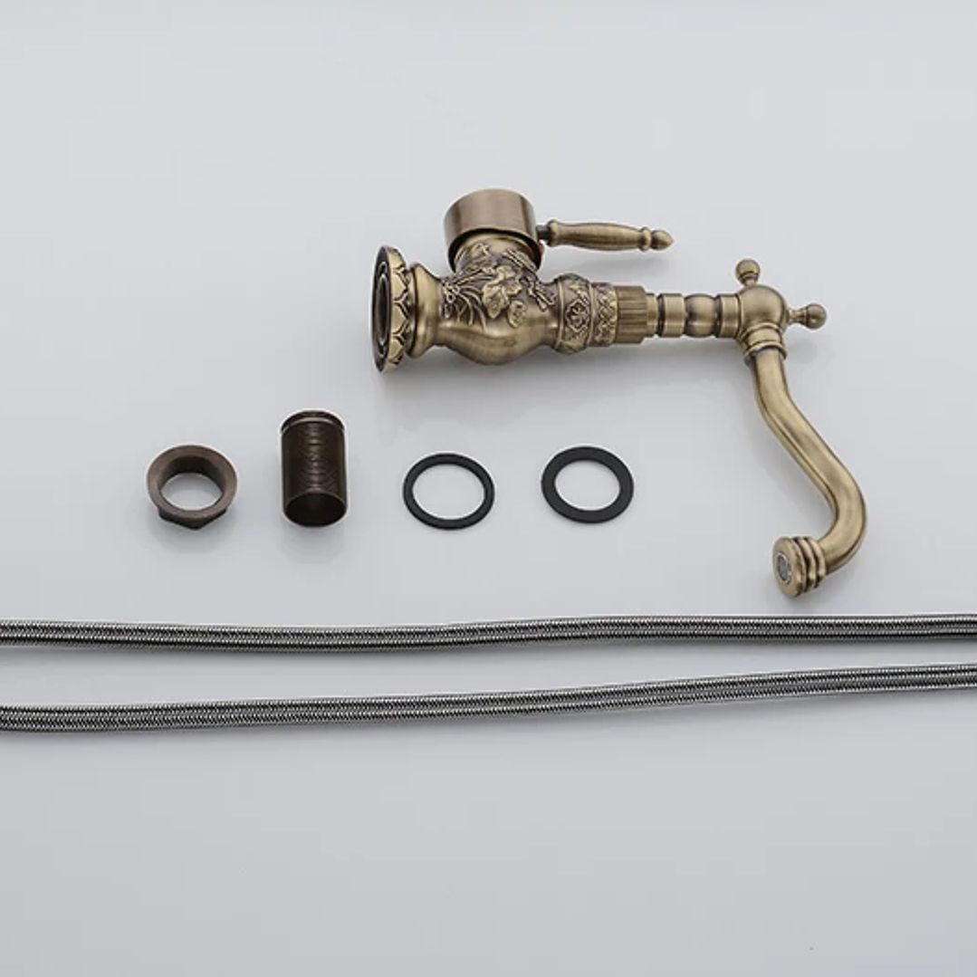 Grifo de Lavabo de Latón Antiguo | Monomando Giratorio Agua Fría y Caliente 19