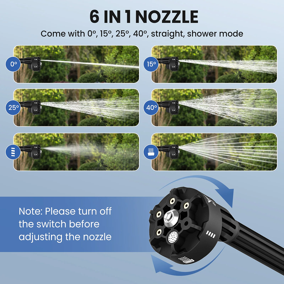Pistola de Lavado Inalámbrica 6 en 1 | Alta Presión 60 Bar para Jardín y Coche 4