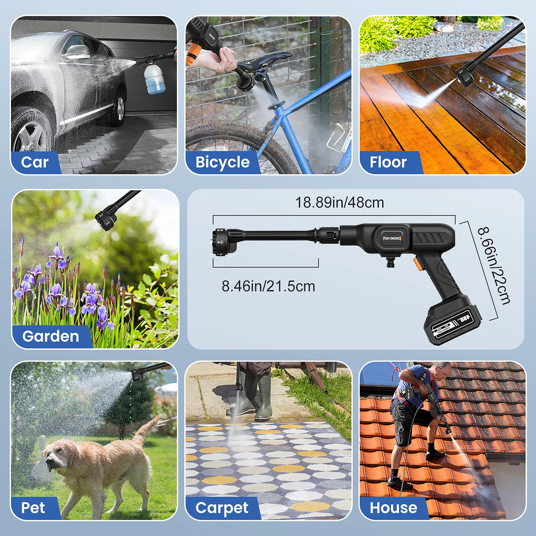 Pistola de Lavado Inalámbrica 6 en 1 | Alta Presión 60 Bar para Jardín y Coche 6