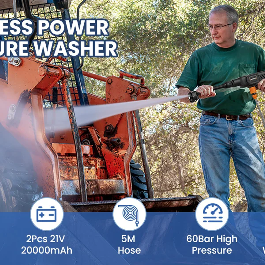 Pistola de Lavado Inalámbrica 6 en 1 | Alta Presión 60 Bar para Jardín y Coche 10