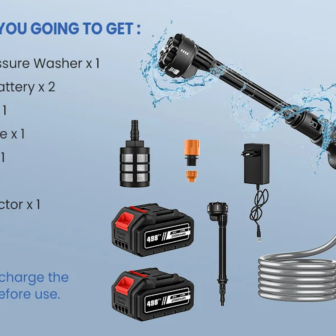 Pistola de Lavado Inalámbrica 6 en 1 | Alta Presión 60 Bar para Jardín y Coche 14