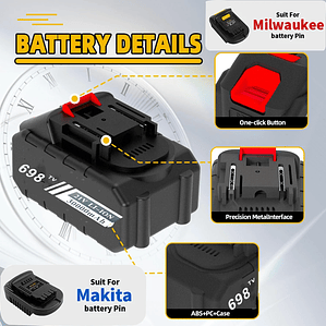 Batería de Litio 21V 15000mAh | Repuesto para Herramientas Makita y Dewalt