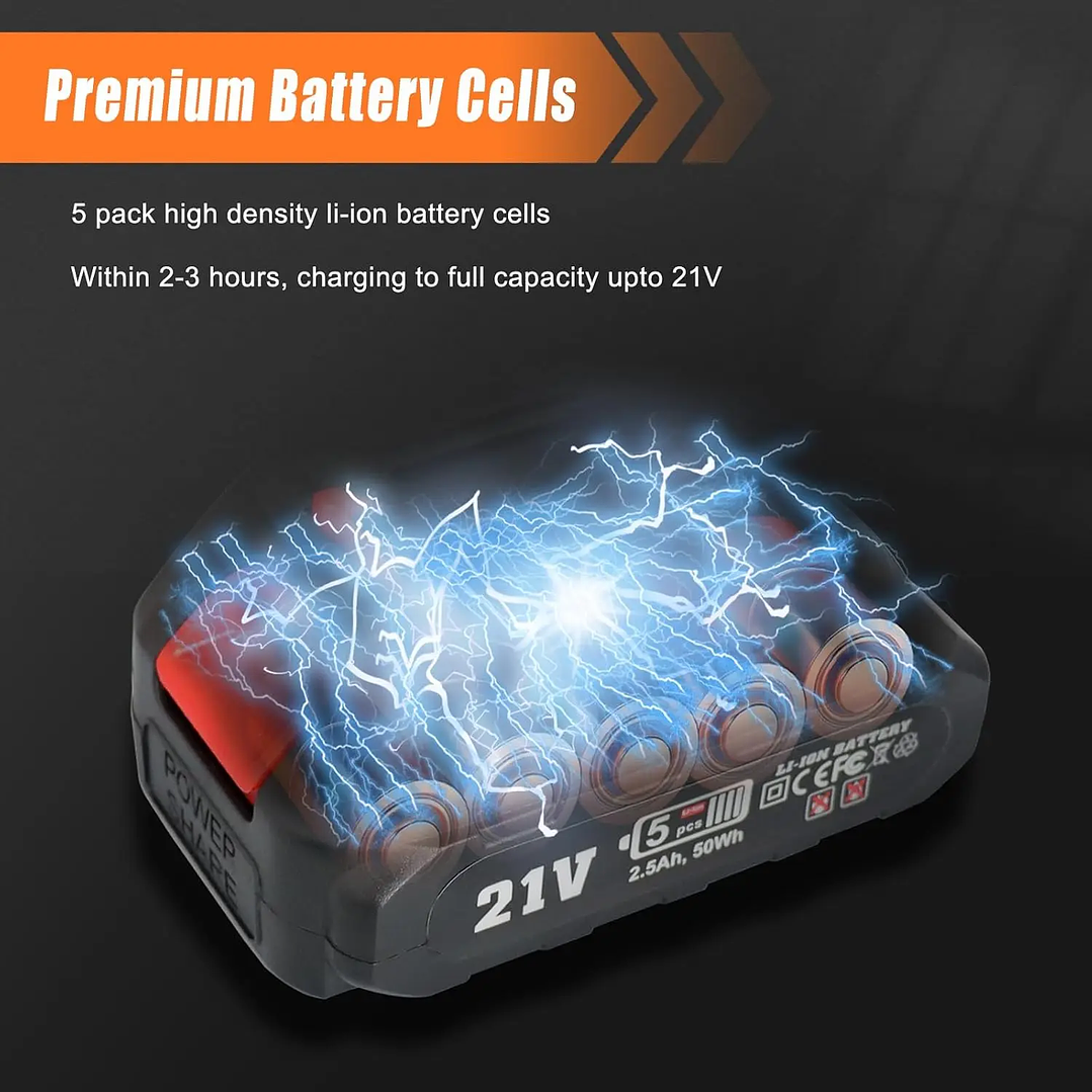 Batería de Litio 21V 15000mAh | Repuesto para Herramientas Makita y Dewalt 17