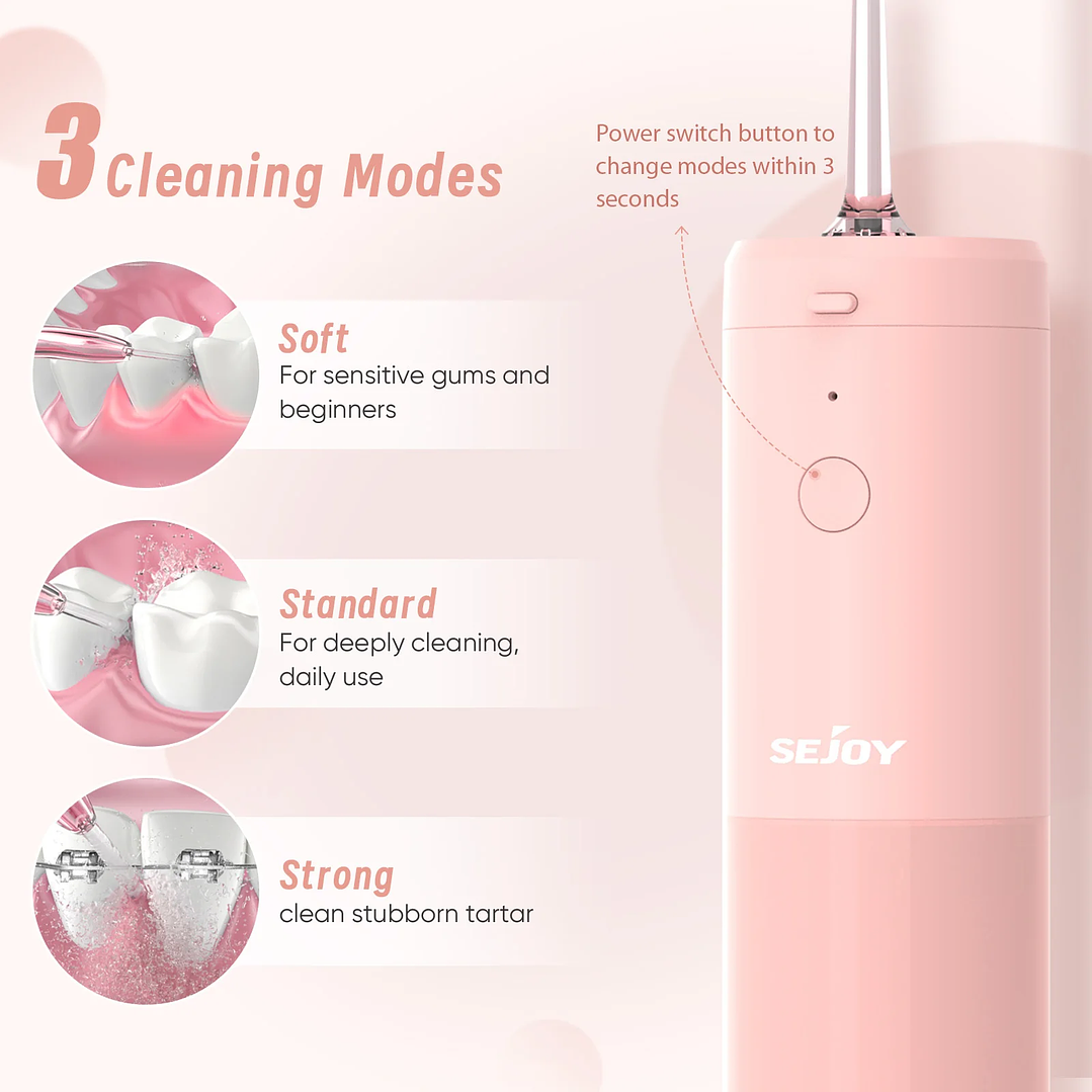 Irrigador Dental Portátil Sejoy | 4 Boquillas, 3 Modos, USB Recargable 3