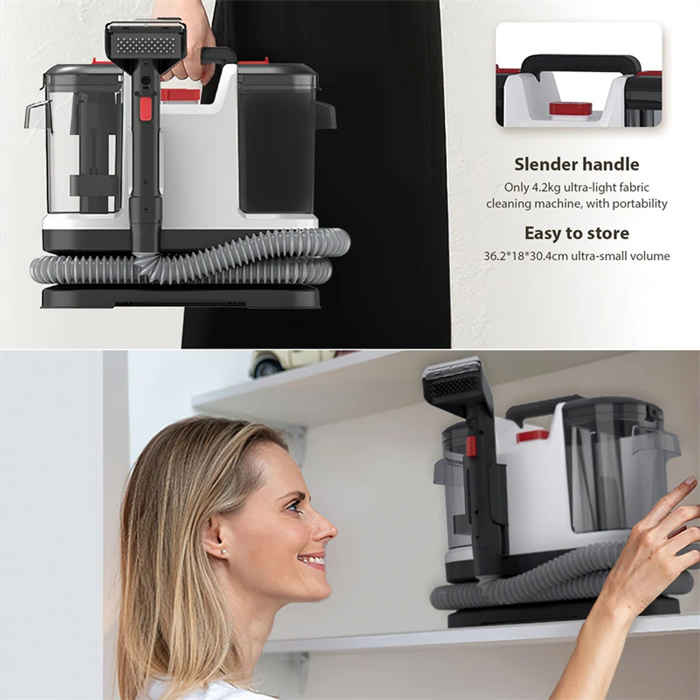 Máquina Limpiadora Portátil Seeiswork 750W | Alta Succión para Manchas y Tapicería 36