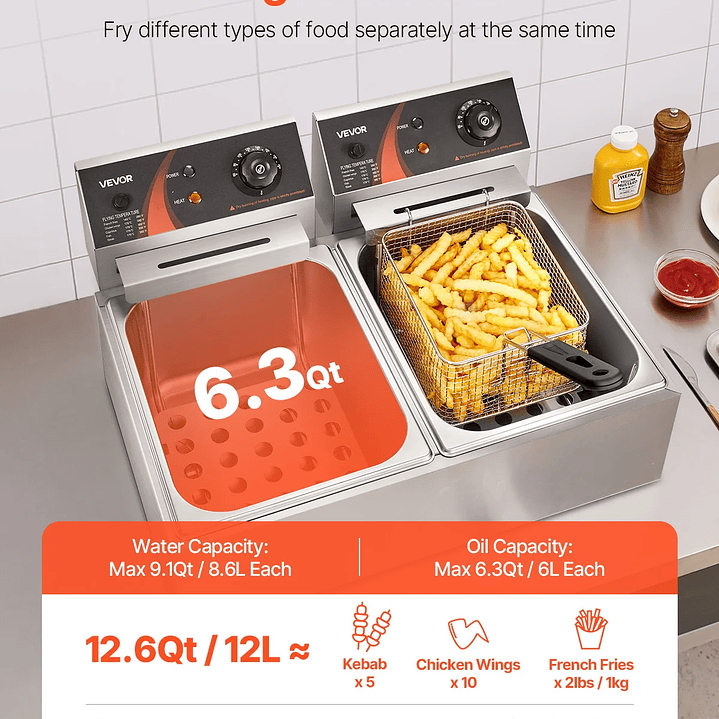 Freidora Eléctrica Doble SucceBuy 12L | 5000W con Control de Temperatura 2