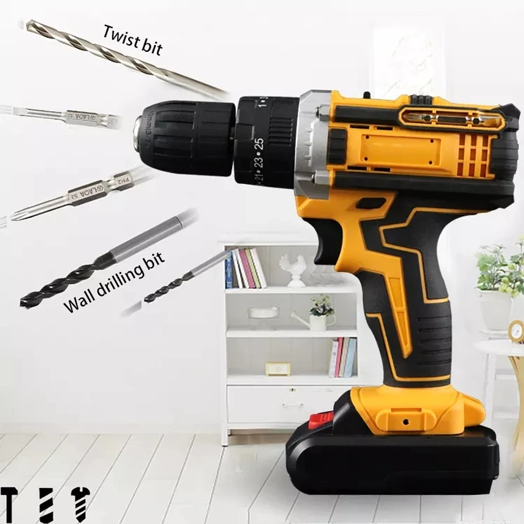 Taladro Percutor Inalámbrico 25+3 | 2 Velocidades con Batería de Litio 21V 19
