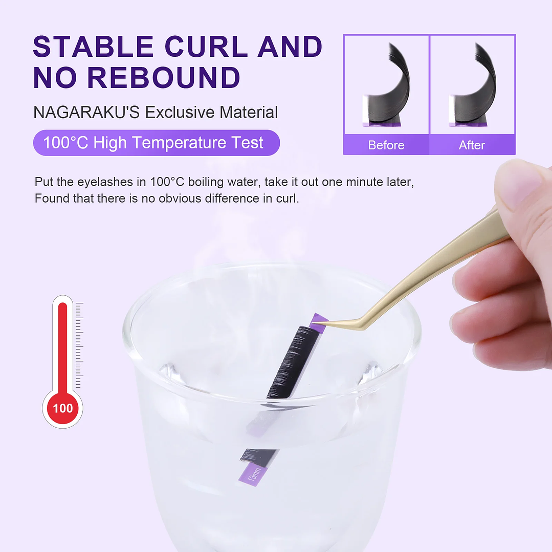 Pestañas NAGARAKU 16 Filas Clásicas | Extensiones Negras Mate Suaves y Naturales 5