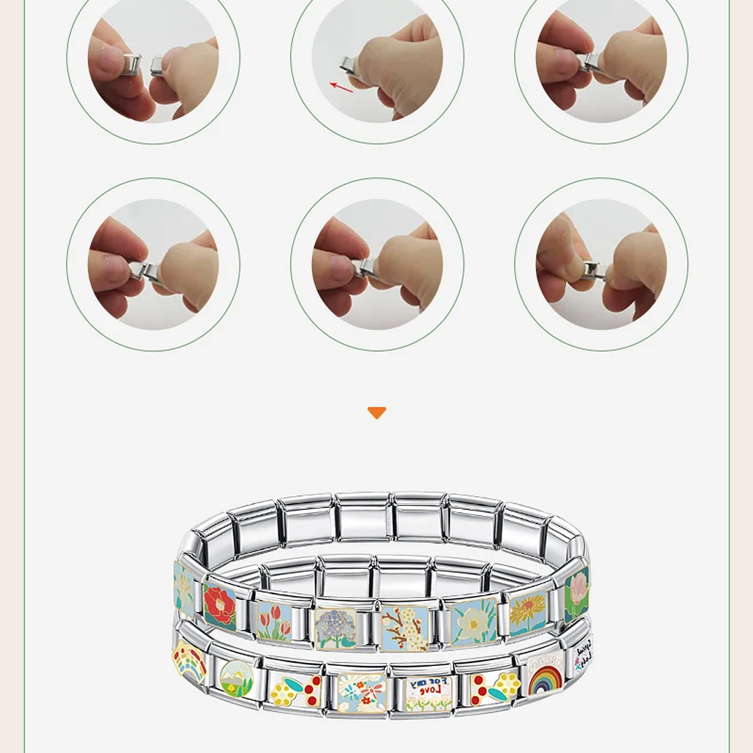 Pulsera Elástica Hapiship 9mm | Acero Inoxidable Estilo Italiano Unisex 42