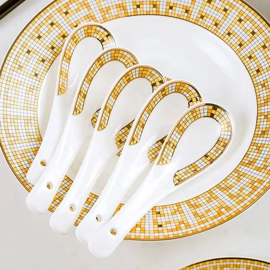 Juego de Vajilla 60 Piezas Golden Mosaic | Porcelana Bone China Estilo Inglés 3