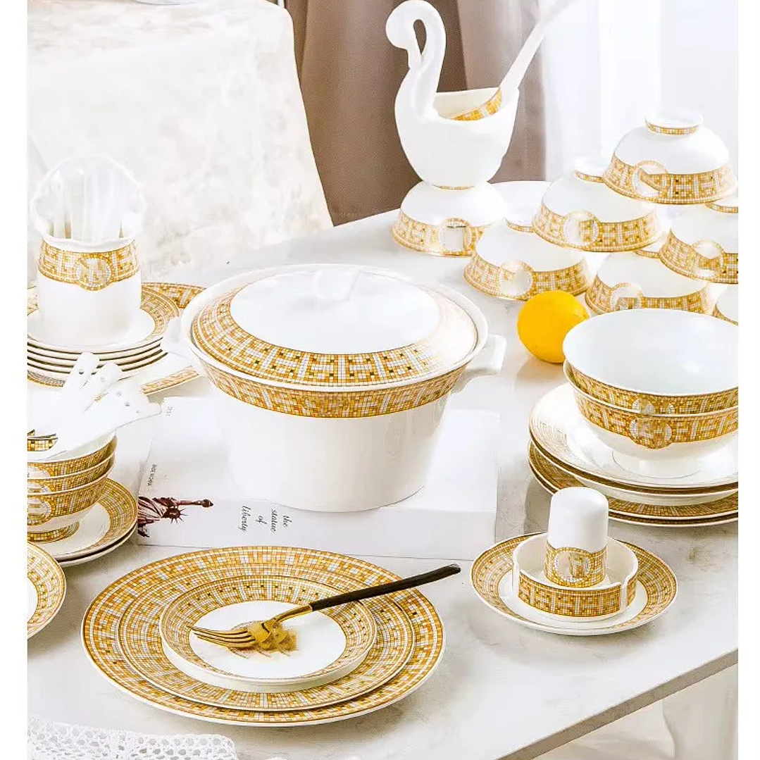 Juego de Vajilla 60 Piezas Golden Mosaic | Porcelana Bone China Estilo Inglés 4