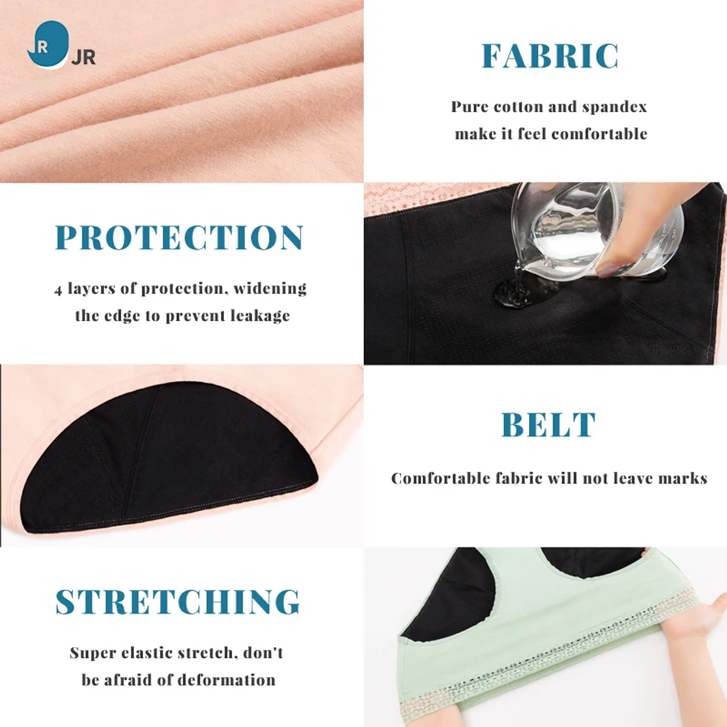 Bragas Menstruales JR 5 Capas | Alta Absorción y Protección Postparto Reutilizable 2