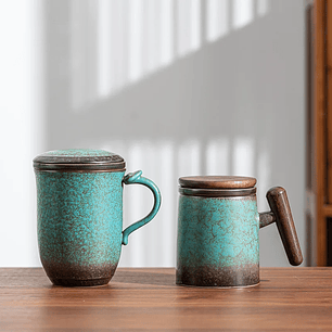 Taza Cerámica MINGSHUO con Filtro | Infusor Personal para Té con Separación de Agua