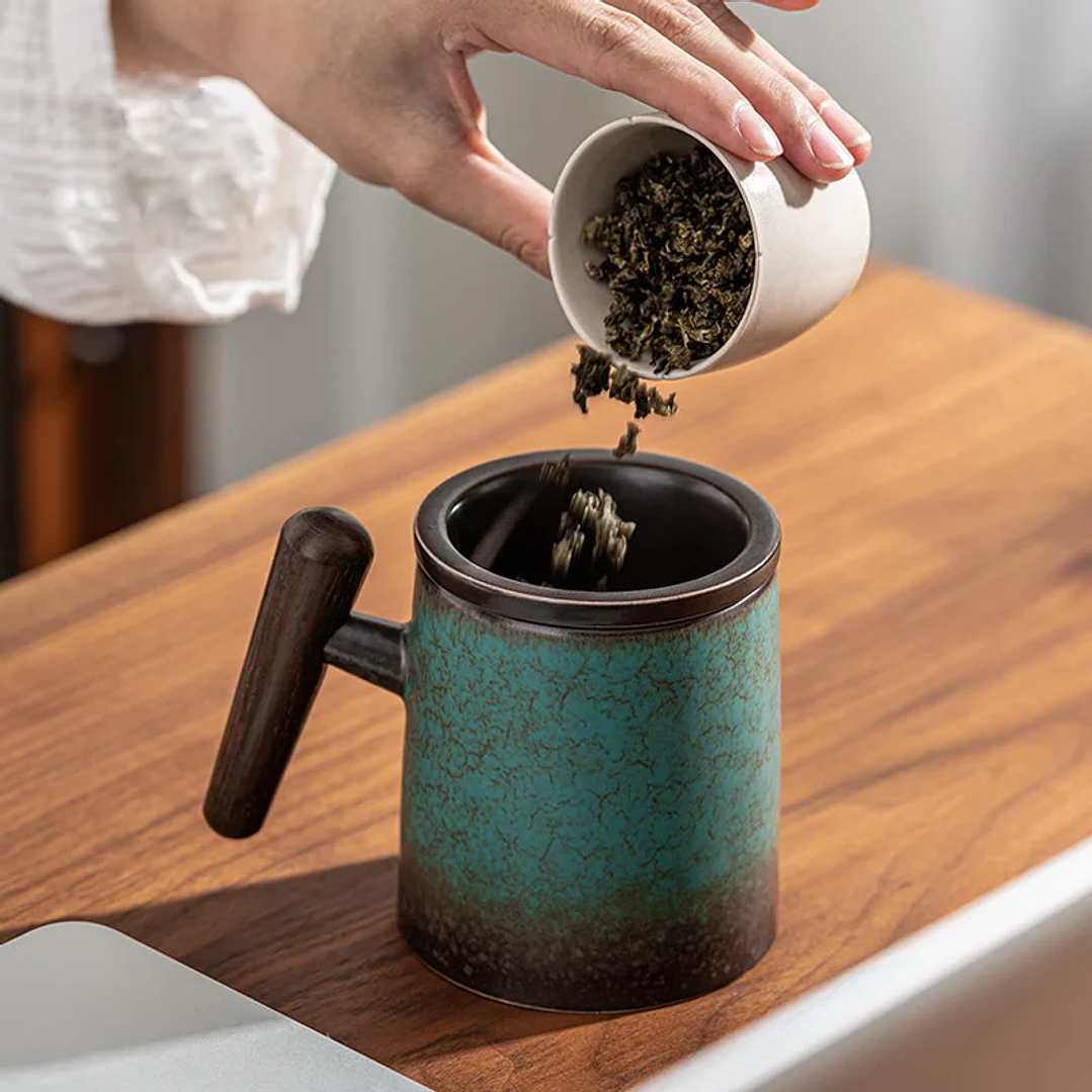 Taza Cerámica MINGSHUO con Filtro | Infusor Personal para Té con Separación de Agua 4