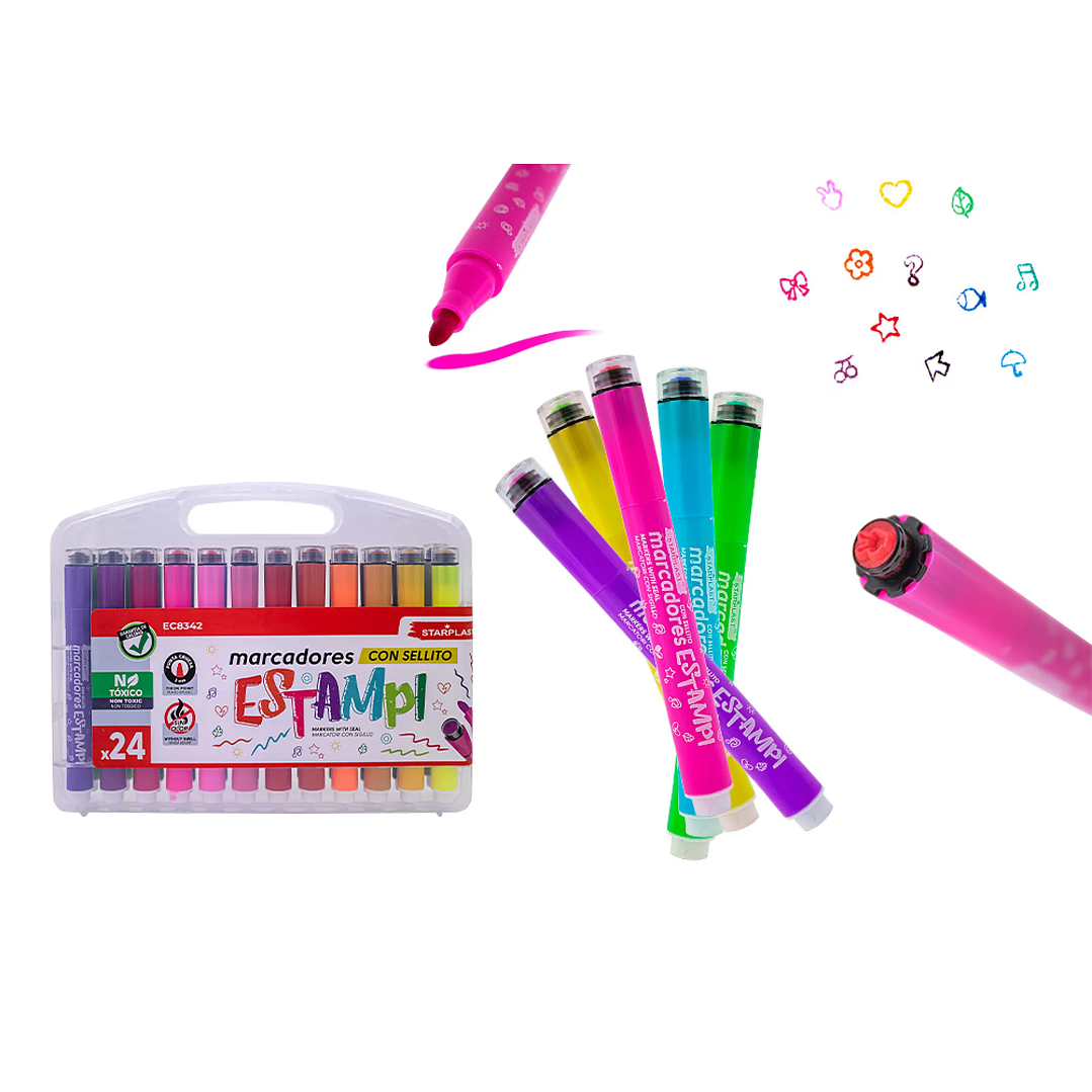 Rotuladores de 24 Colores con Sello | Marcadores Creativos para Estampar y Dibujar 1