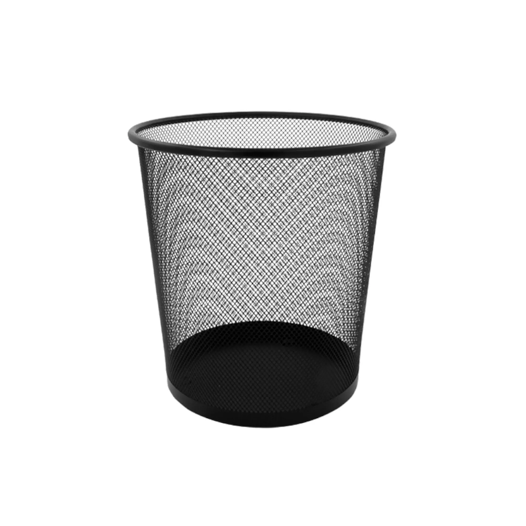 Papelera Metálica Negra 28x21.5cm | Diseño Cilíndrico y Rejilla para Oficina y Hogar 1