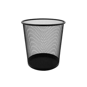 Papelera Metálica Negra 28x21.5cm | Diseño Cilíndrico y Rejilla para Oficina y Hogar