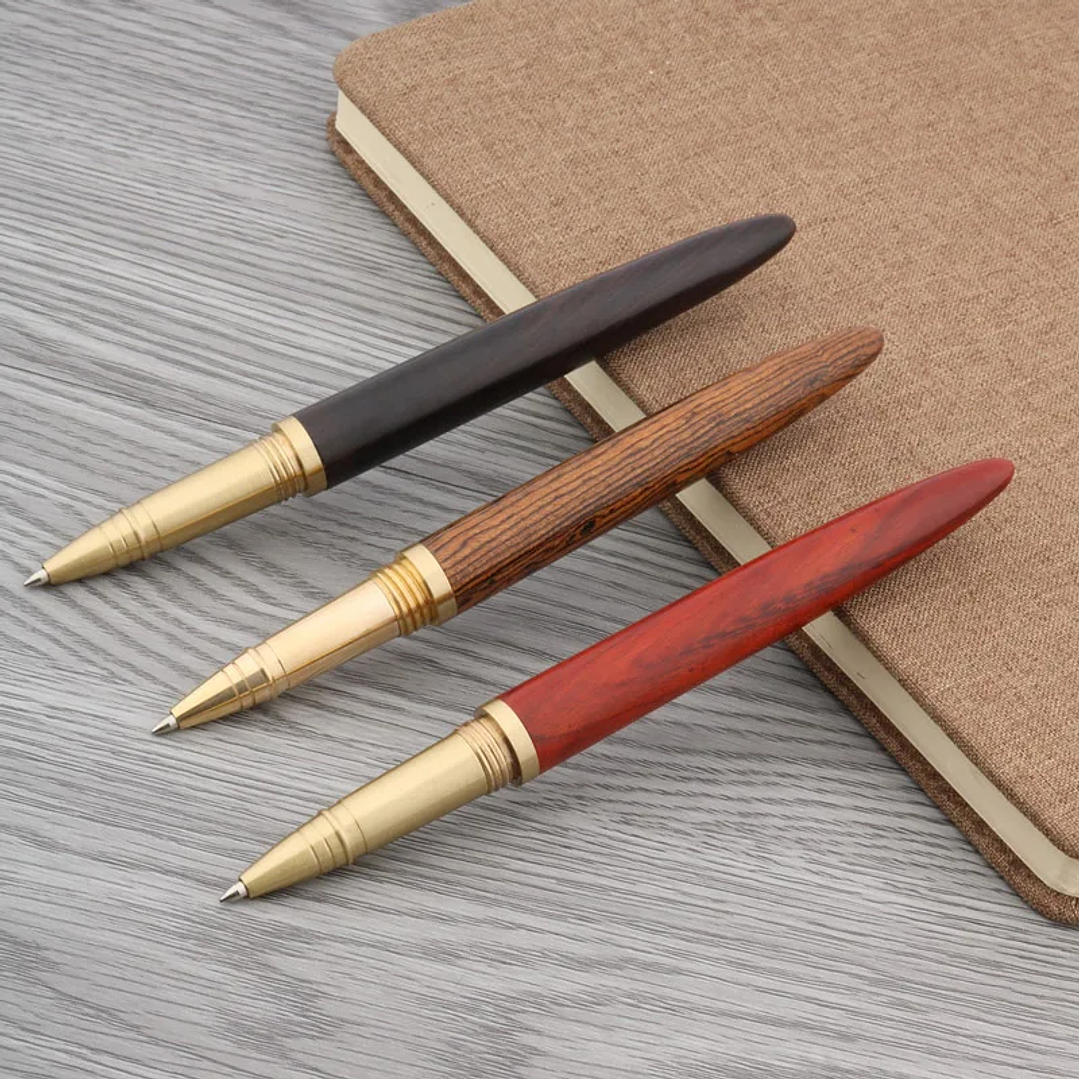 Bolígrafo RollerBall de Madera y Latón | Punta de Oro Rojo para Escritura Elegante 4