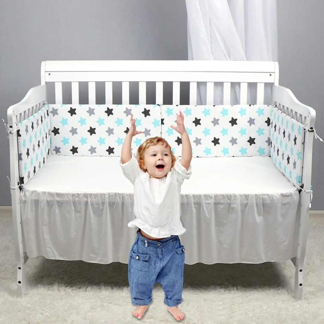 Protector de Cuna 200x30cm con Estrellas | Parachoques Grueso y Lavable para Bebé 30