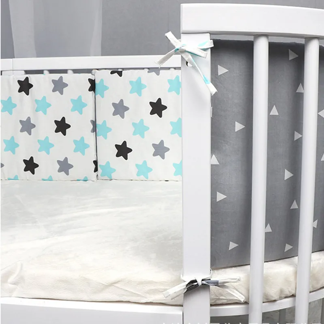 Protector de Cuna 200x30cm con Estrellas | Parachoques Grueso y Lavable para Bebé 31