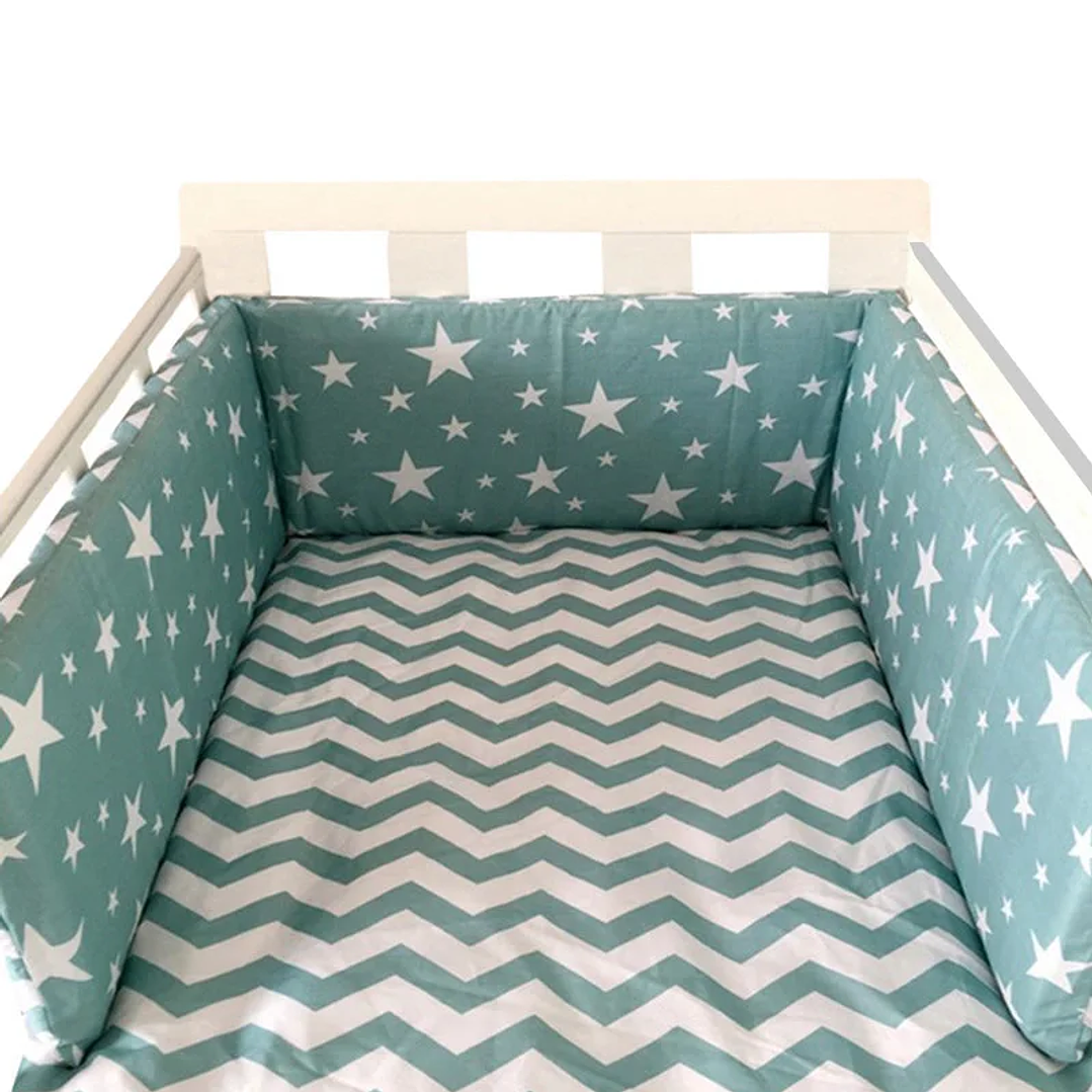 Protector de Cuna 200x30cm con Estrellas | Parachoques Grueso y Lavable para Bebé 33