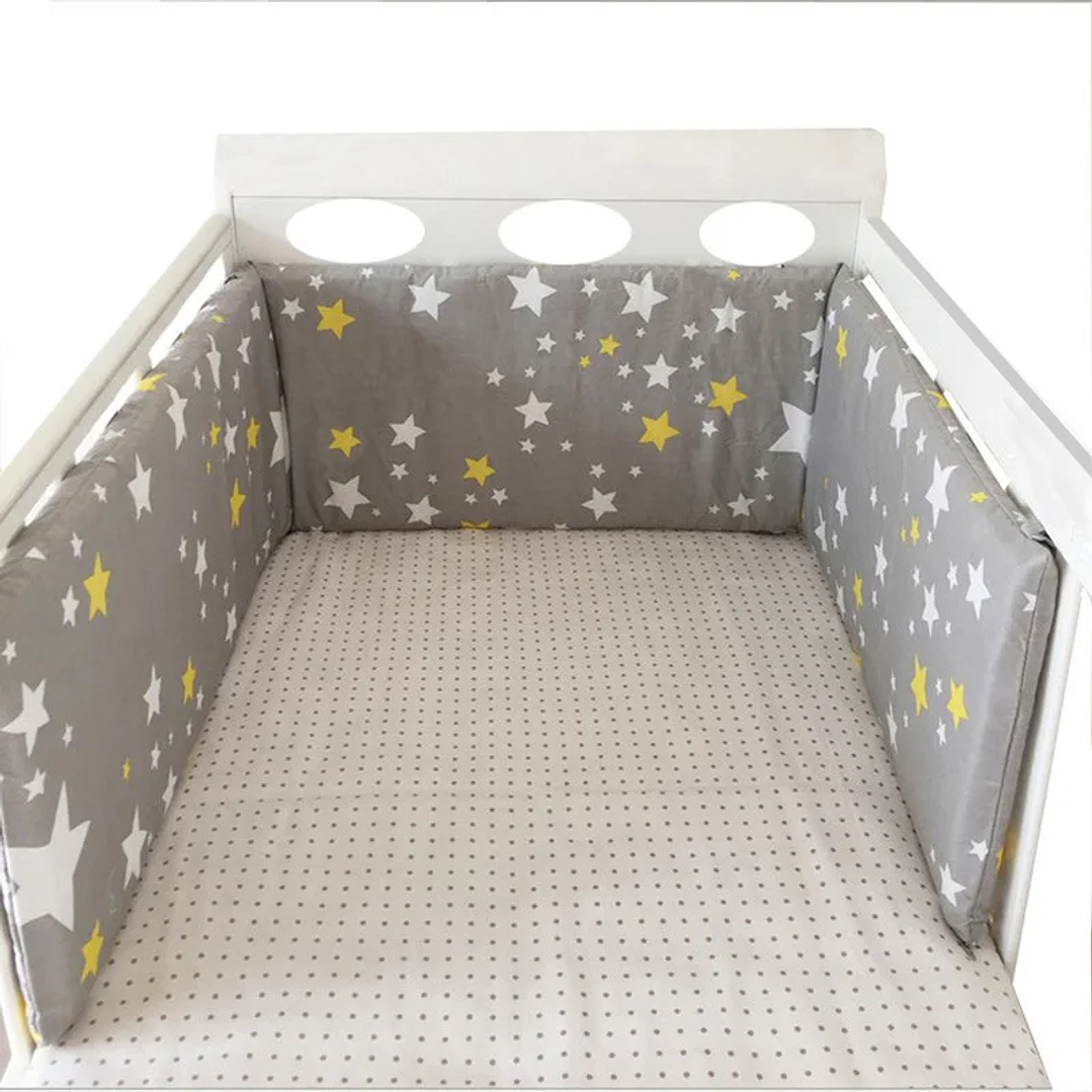 Protector de Cuna 200x30cm con Estrellas | Parachoques Grueso y Lavable para Bebé 40