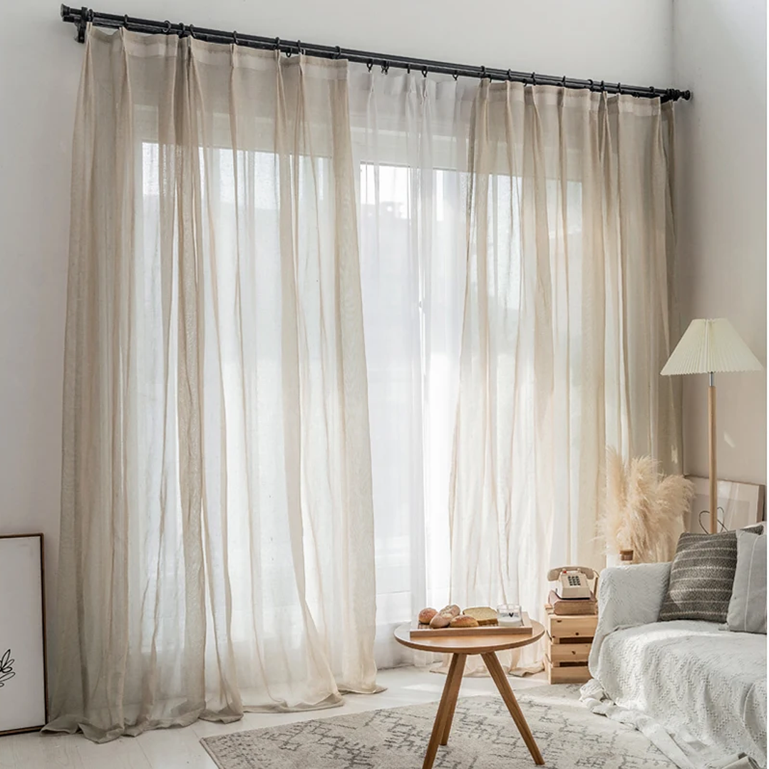 Cortinas de Tul Beige AOSIDI | Estilo Lino Translucido para Sala, Dormitorio y Cocina 8