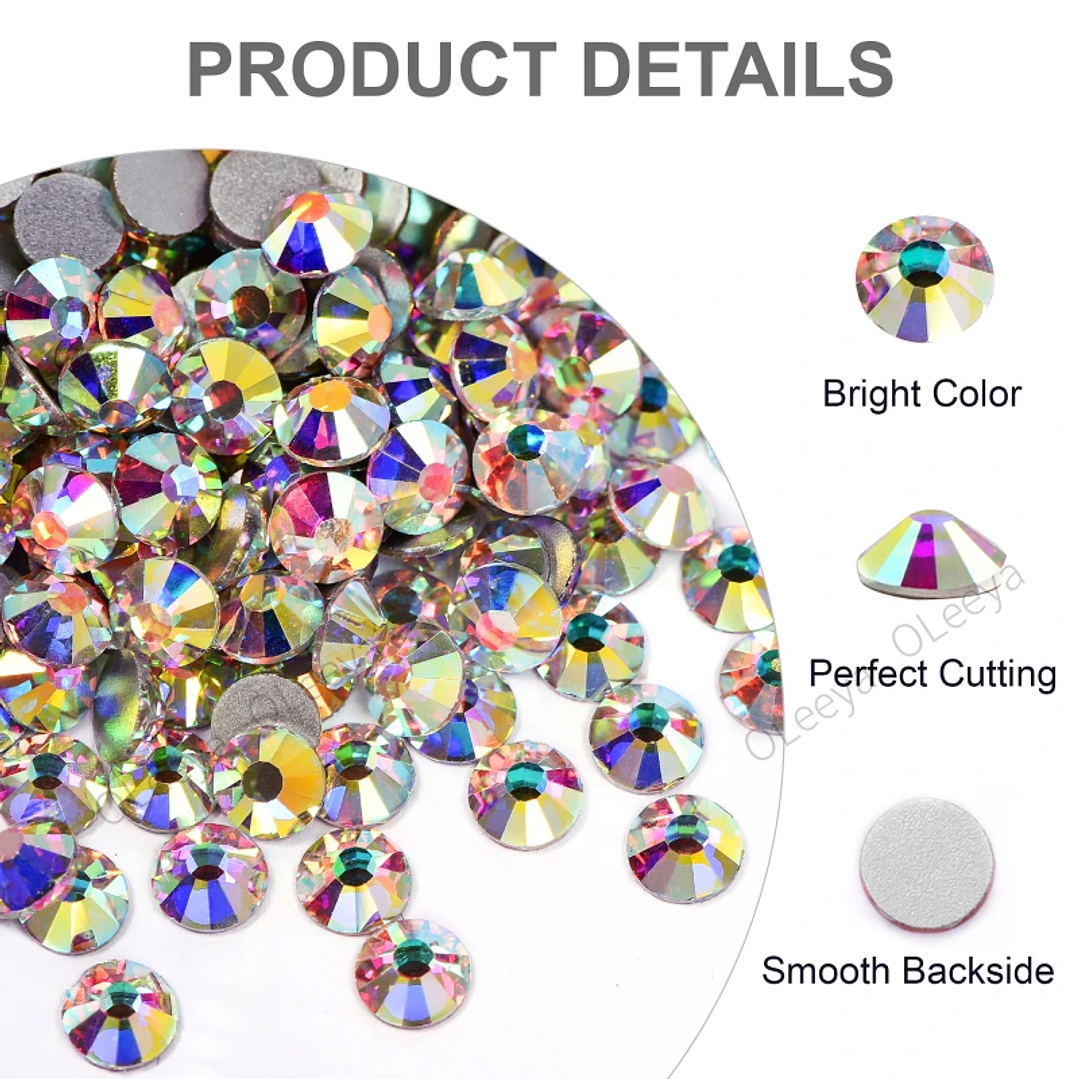 Diamantes de Imitación OLeeya SS3–SS50 | Cristal Brillante sin Fijación para Uñas y Moda 37