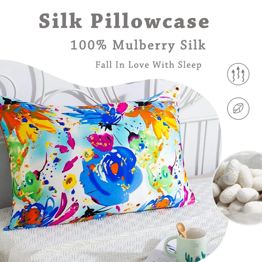 Funda de Almohada de Seda Natural | Diseño Floral con Cremallera 35