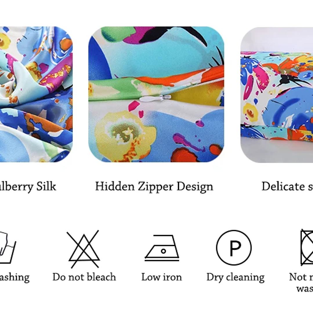 Funda de Almohada de Seda Natural | Diseño Floral con Cremallera 36