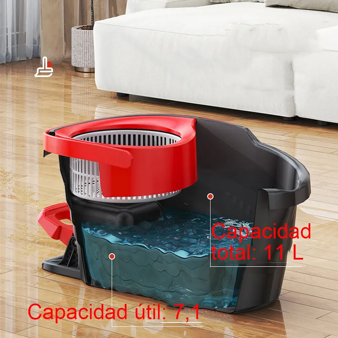 Trapeador Giratorio MicroData | Set Completo con Cubo y Sistema de Escurrido Fácil 4