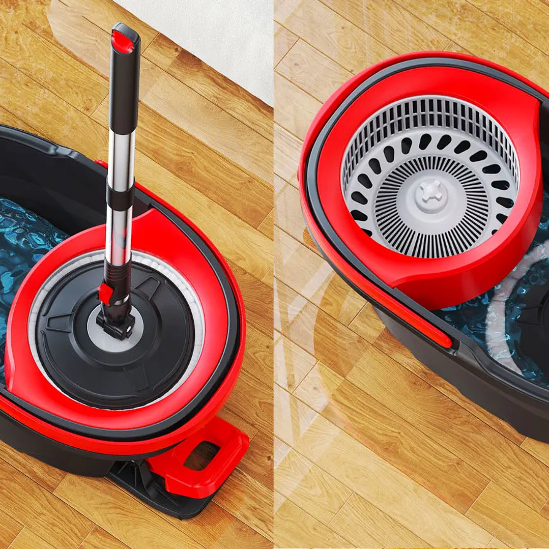 Trapeador Giratorio MicroData | Set Completo con Cubo y Sistema de Escurrido Fácil 7