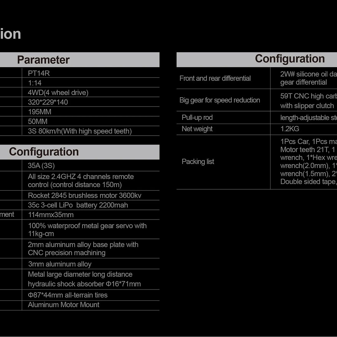 Coche RC JIUSI PT14R MT14R 1/14 | 4WD Sin Escobillas 80 km/h Todoterreno 31