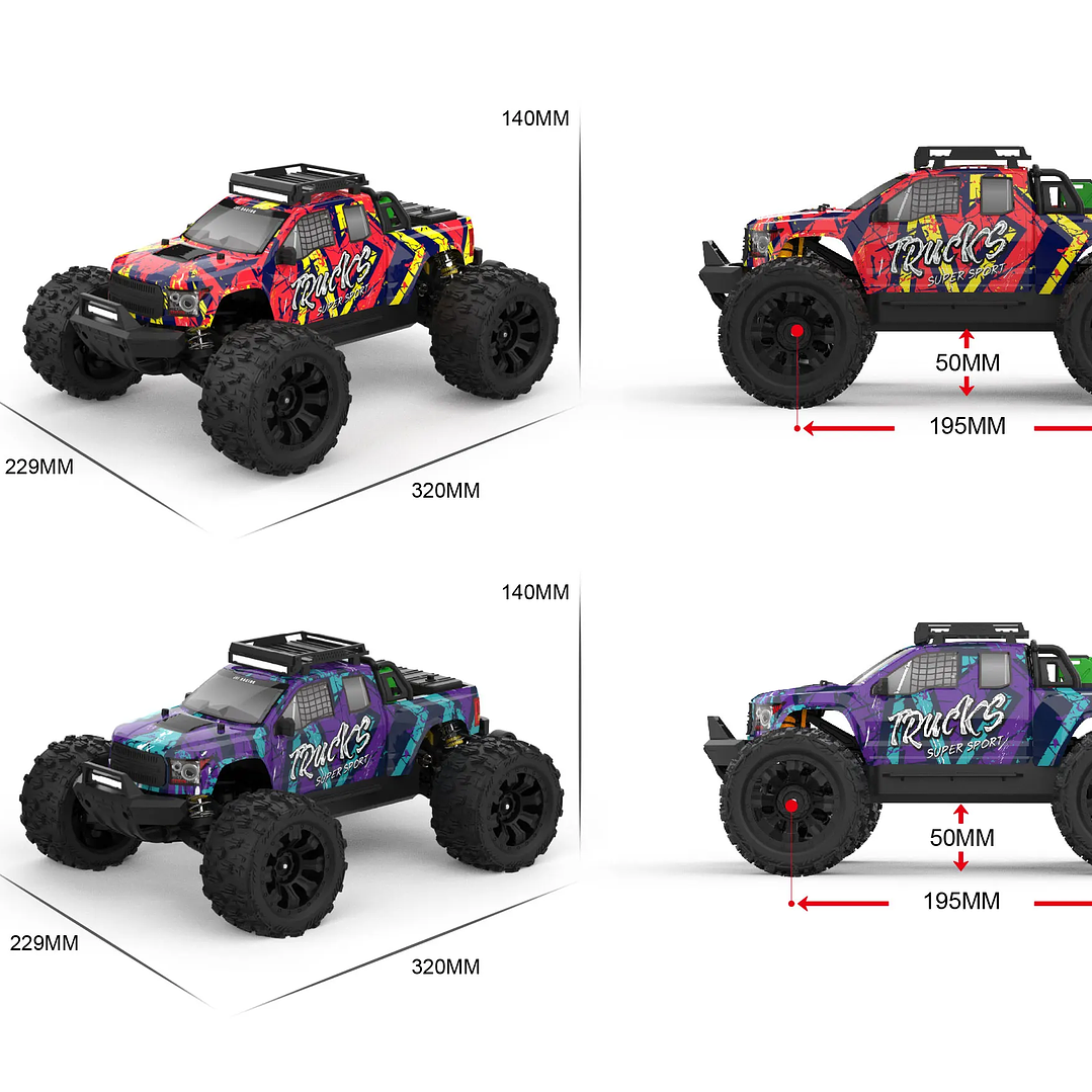 Coche RC JIUSI PT14R MT14R 1/14 | 4WD Sin Escobillas 80 km/h Todoterreno 32