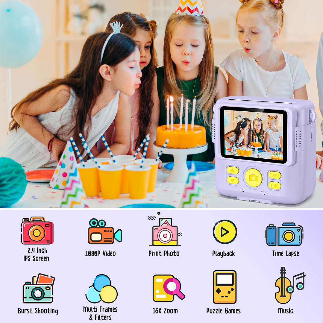 Cámara Digital Infantil 1080P con Impresión | 32GB, Regalo para Niños 3–12 Años 2