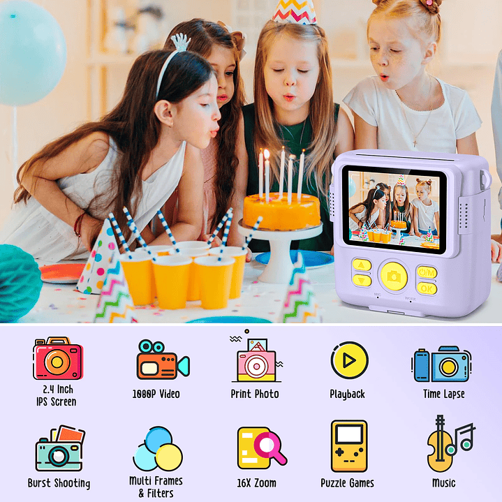Cámara Digital Infantil 1080P con Impresión | 32GB, Regalo para Niños 3–12 Años 2