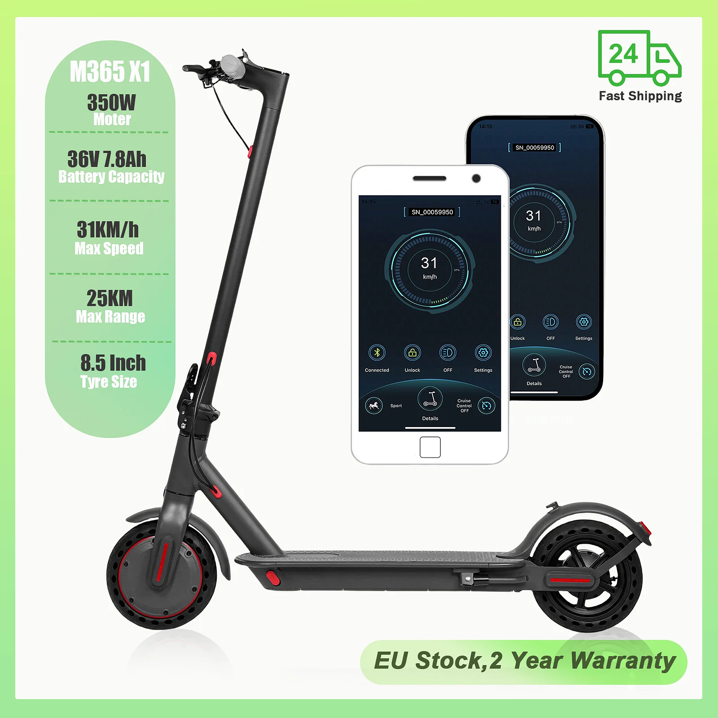 Scooter Eléctrico ATSANT M365 X1 | 36V 500W Plegable con App, 35KM de Autonomía 8