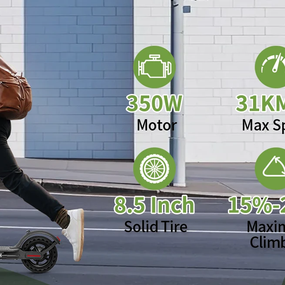 Scooter Eléctrico ATSANT M365 X1 | 36V 500W Plegable con App, 35KM de Autonomía 20