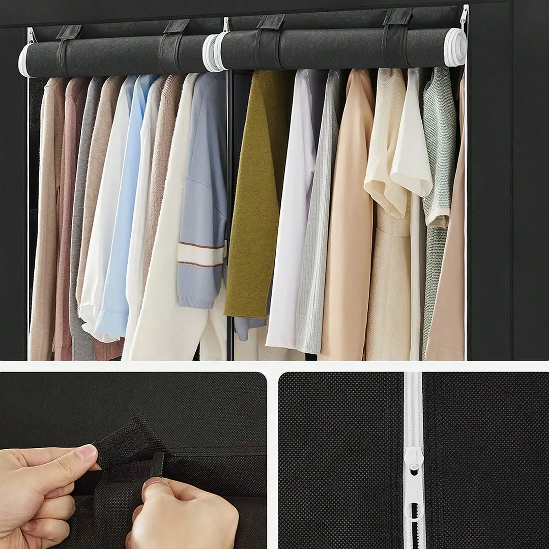 Armario Portátil SONGMICS 130x45x167 cm | 3 Barras, Estantes, Bolsillos, Gran Capacidad 2